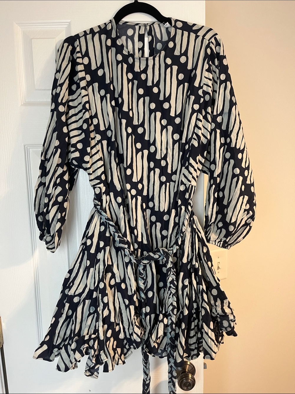 Rhode Navy and White Patterned Women's Tie-Waist Dress